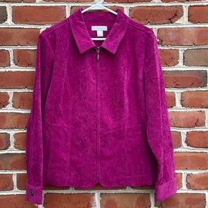 Christopher & Banks Women's Corduroy Zip Up Coat Fuchsia Pink